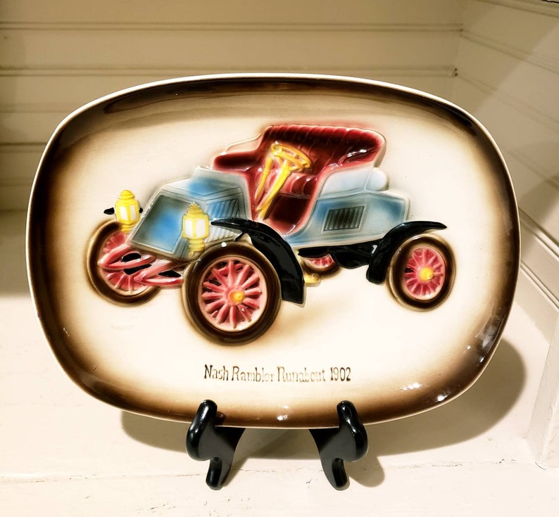 Vintage Ceramic Nash Rambler Runabout 1902 Decorative Wall Plate Collectible. This handsome plate measures 10 wide, 7.5 long, 1.5 high. image 1