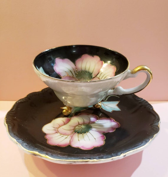 VTG 50s Royal Sealy Japan Footed Luster Tea Cup & Saucer