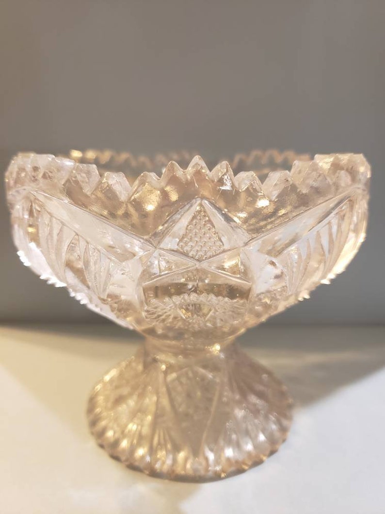 Vintage EAPG Footed Compote Bowl & Candy Dish Set Sawtooth Edge Sharp