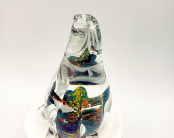 Art Glass Penguin Sea Life Fish Coral Inside Paperweight Figurine Colorful 4"H. This fun little penguin measures about 4" tall & 2" diameter