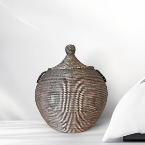 African Extra-Large Round Woven Basket with Lid, Senegal Laundry Basket/Hamper, Storage Basket, 30&quot; Tall/22&quot; Diameter