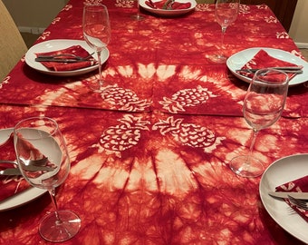 African Batik Handprinted Tablecloth, Imported Authentic Handmade in Senegal, Dining Room Décor, Kitchen Decor, Pineapple Design