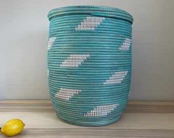 Cesto africano intrecciato extra large, cesto/cesto per la biancheria del Senegal, altezza 23"/diametro 18"