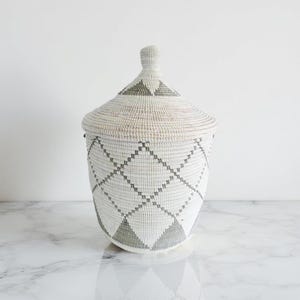 African Woven Basket with Lid, Senegal Laundry Basket/Hamper, Tall Storage Basket, Wicker Basket