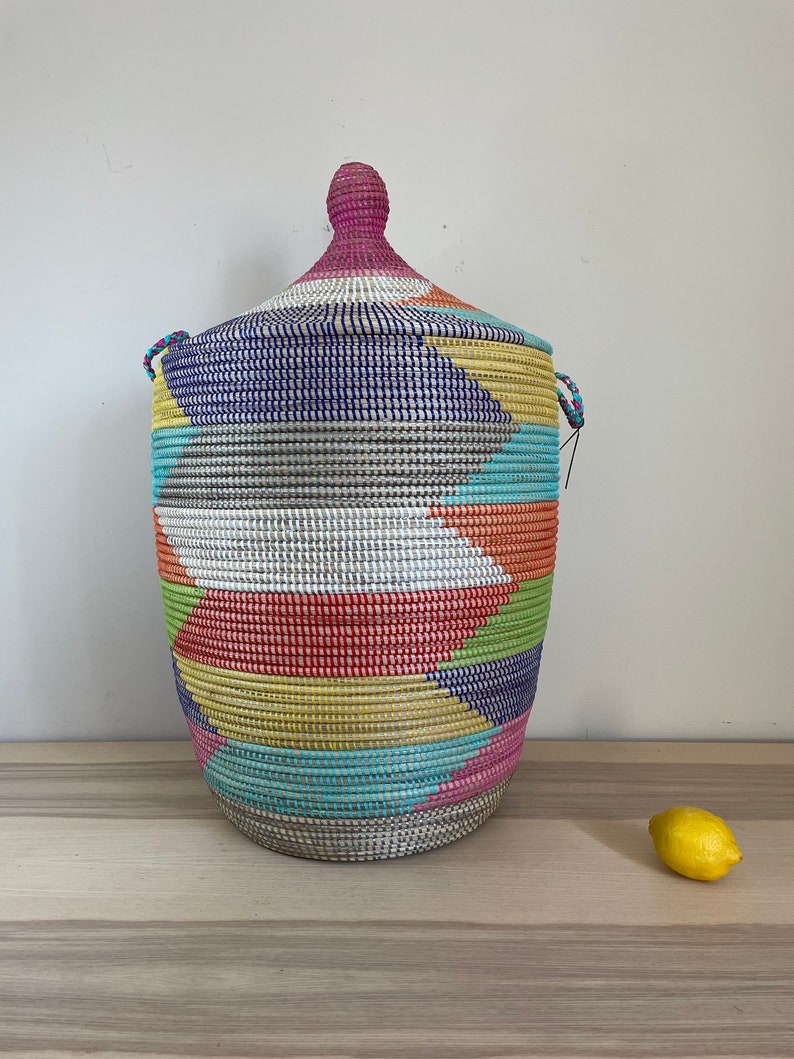 African Extralarge Woven Basket With Lid Senegal Laundry Etsy