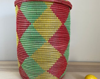 African Extra-Large Woven Basket, Senegal Laundry Basket/Hamper, 23" Tall/18" Diameter