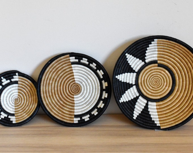 Set of 3 African Woven Baskets, Rwanda Baskets, Woven Bowls, Natural