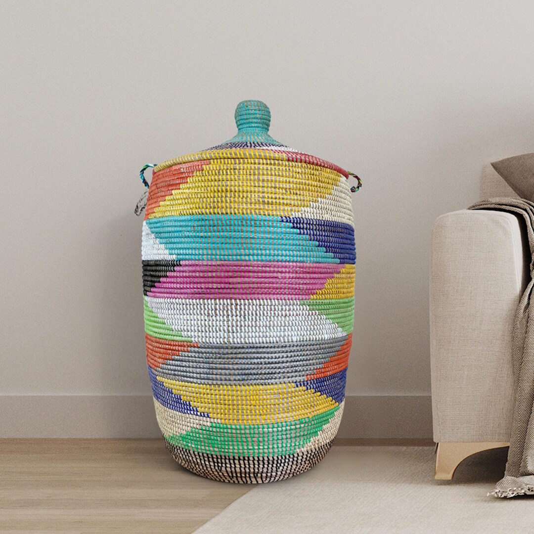 African Jumbo Woven Basket With Lid, Senegal Laundry Basket/hamper ...