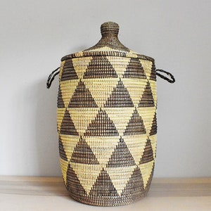 African Extra-Large Woven Basket with Lid, Senegal Laundry Basket/Hamper, Storage Basket, 31&quot; Tall/18&quot; Diameter