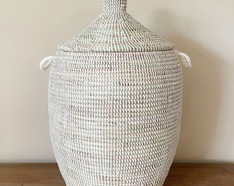 African Woven Basket, Senegal Laundry Basket/Hamper, Storage Basket, 25" Tall/14" Diameter