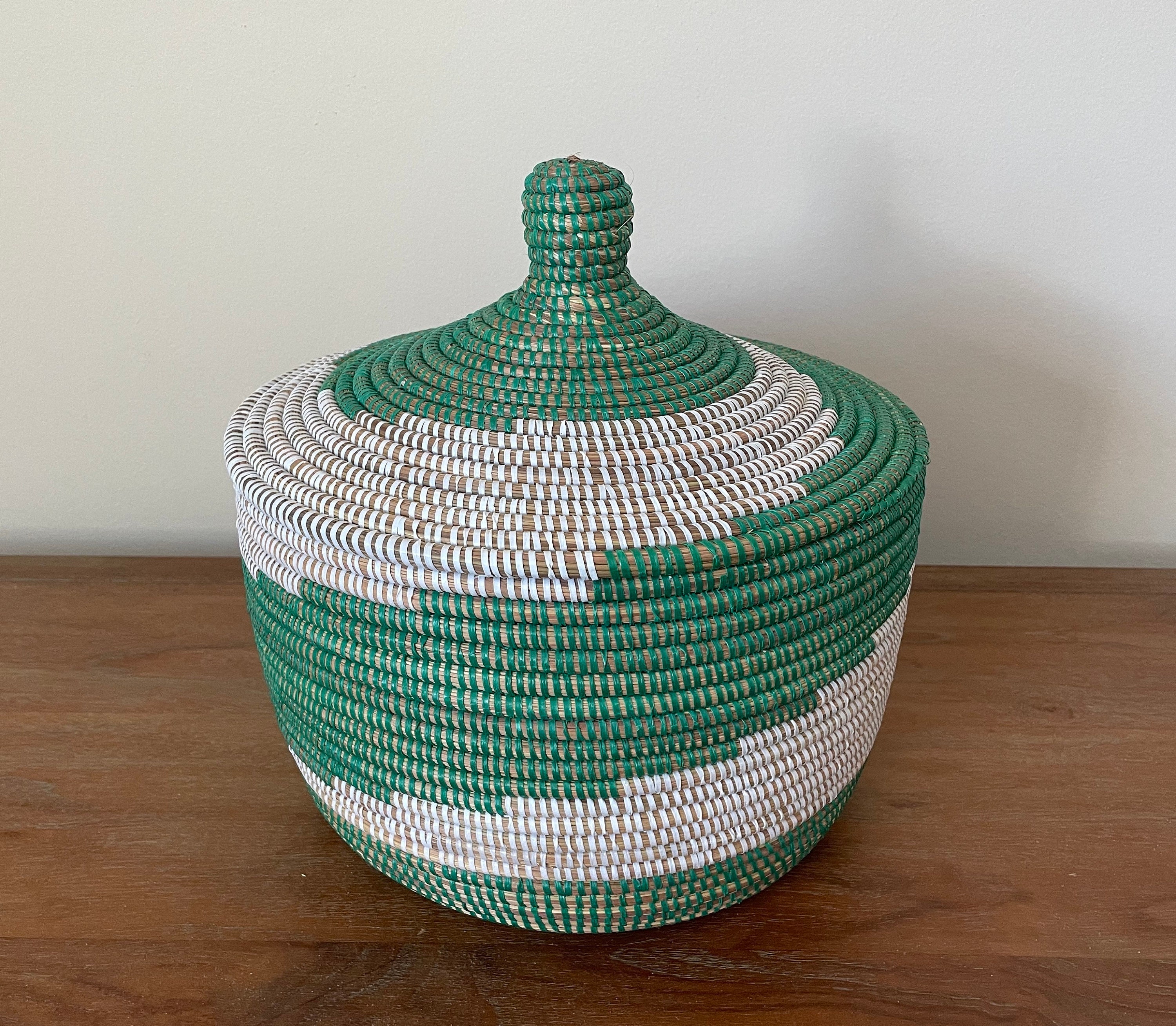 Panier Rangement Africain – Corbeille à Linge Sénégal – Tressé Main – 32 Cm