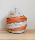 African Woven Decorative Storage Basket, Senegal Lidded Basket, Natural Palm Fiber, Toy Storage product logo