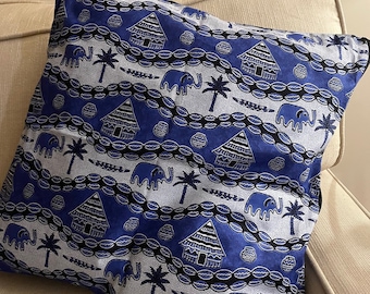 Fodera per cuscino decorativo africano con tessuto con stampa a blocchi di cera reale, autentico fatto a mano importato in Senegal, copricuscino per divano