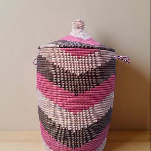 African Extra-Large Woven Basket with Lid, Senegal Laundry Basket/Hamper, storage basket, 30&quot; Tall/18&quot; Diameter