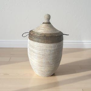 African Woven Basket with Lid, Senegal Laundry Basket/Hamper, Tall Storage Basket, Wicker Basket