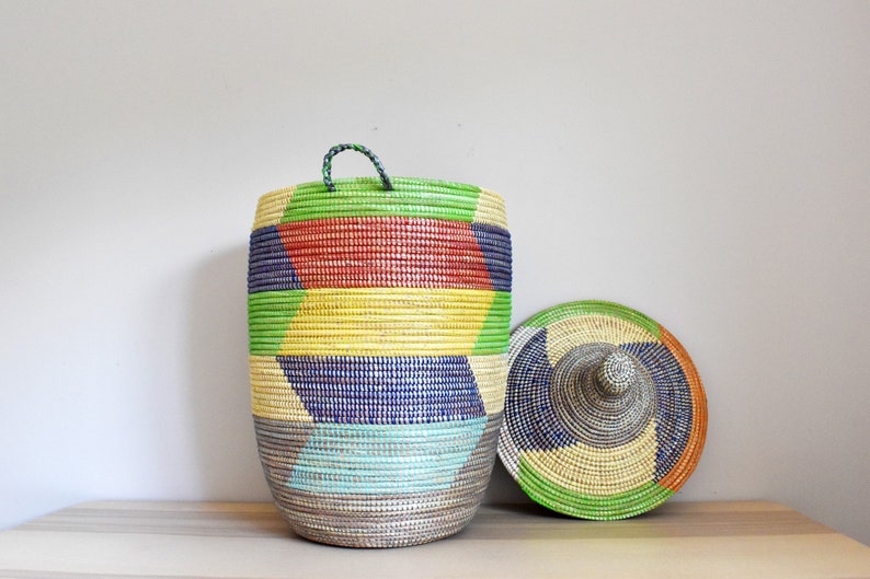 African Extralarge Woven Basket With Lid Senegal Laundry Etsy