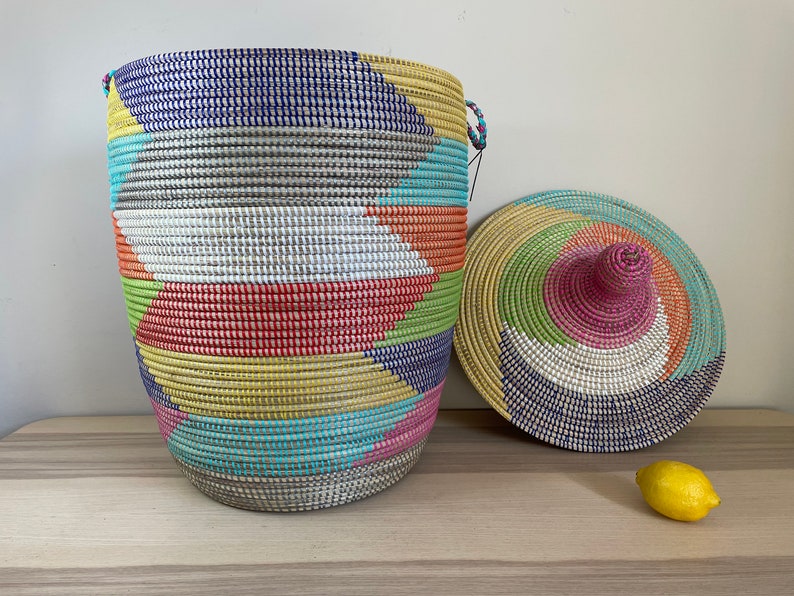African Extralarge Woven Basket With Lid Senegal Laundry Etsy
