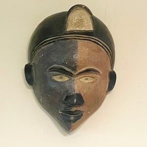 Hand-Carved Rare Two-Tone Bakongo Mask, Authentic Congo Wood Mask, Handmade African Mask, Home Decor, Wall Hanging