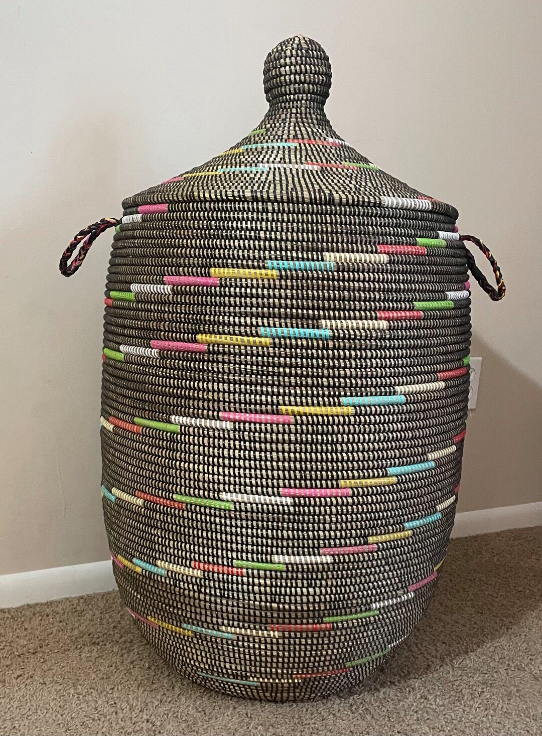 African Large Woven Basket With Lid, Senegal Laundry Basket/hamper ...