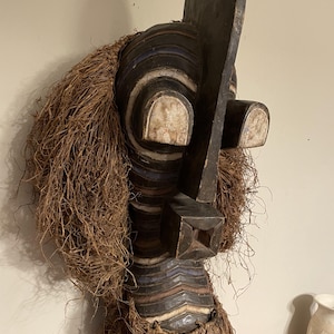 Hand-Carved Rare Songye Kifwebe Mask, Authentic Congo Wood Mask, African Handmade Mask, Home Decor, African Wall Hanging, Approx 24" Tall