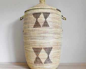 African Extra-Large Woven Basket, Senegal Laundry Basket/Hamper, 31" Tall/18" Diameter