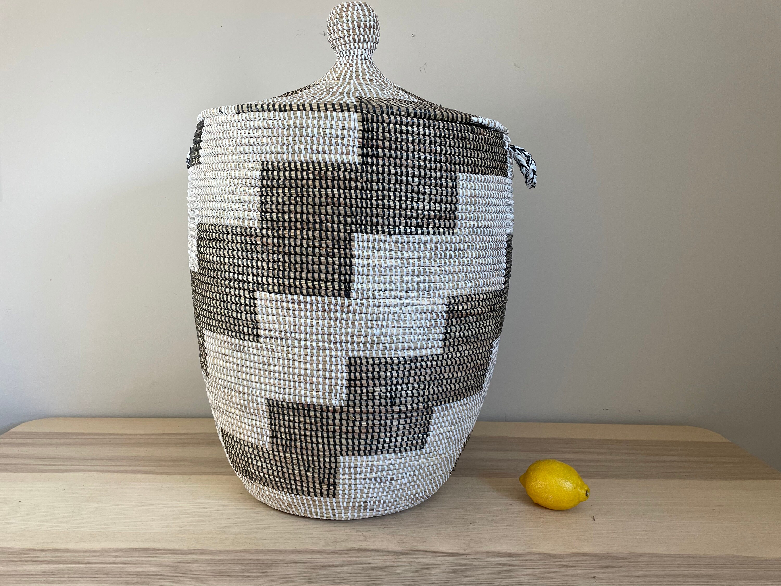 African Extralarge Woven Basket With Lid Senegal Laundry Etsy
