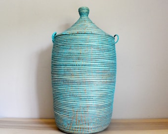 African Extra-Large Woven Basket, Senegal Laundry Basket/Hamper, storage basket, 30" Tall/18" Diameter