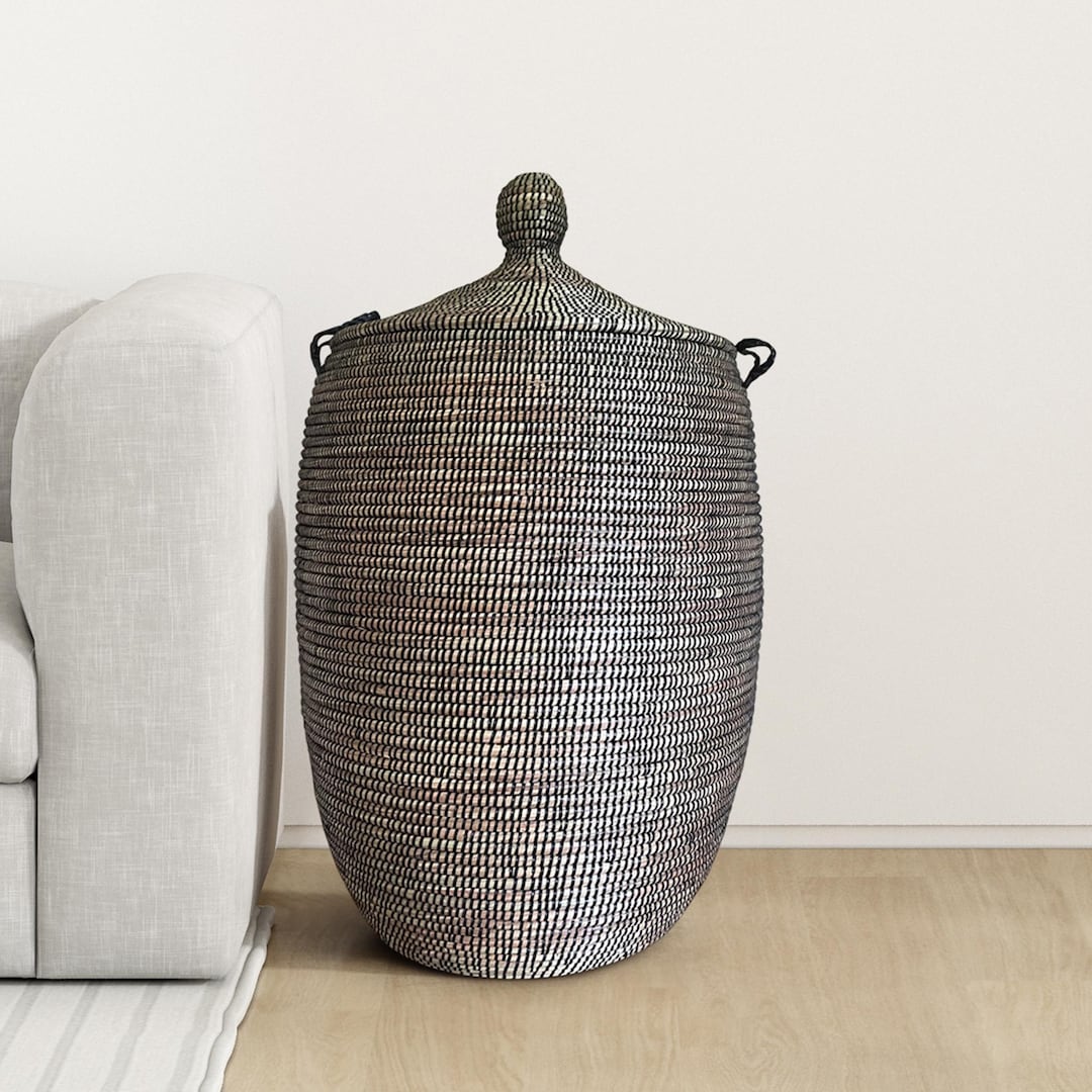 African Extra-large Woven Basket With Lid, Senegal Laundry Basket ...