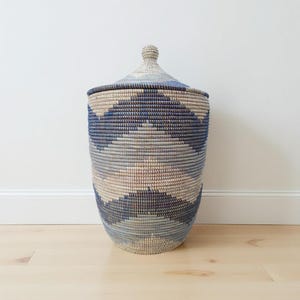 African Extra-Large Woven Basket with Lid, Senegal Laundry Basket/Hamper, storage basket, 30&quot; Tall/18&quot; Diameter