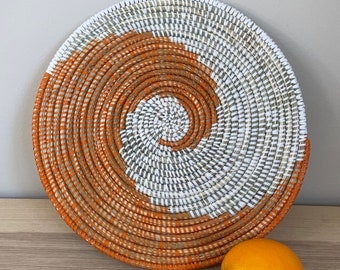 African Woven Round Pad/Pot Holder/Trivet, Woven Senegal Wall Decoration, Natural Palm Fiber, 31&quot; Diameter