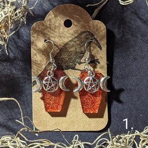 Coffin Earrings, Witchy Earrings, Triple Moon Goddess Charm, Protection, Earrings, Resin, Resin Earrings, Witch, Handmade, Jewelry