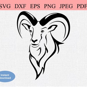 アルガリ山羊 / SVG DXF EPS / 大きな角を持つ抽象的な山羊 / 幾何学的な山羊 / 抽象的な山羊 / 部族の牡羊座の雄羊