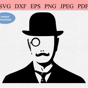 Abstrakter Viktorianischer Gentleman / SVG DXF EPS / Geometrisch Victorian Gent trägt ein Monokel und einen Schnurrbart / Anonymous Faceless Man Silhouette