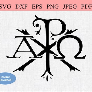 Alpha Omega Chi Ro / SVG DXF EPS / Símbolo Chi Ro com letras gregas alfa e ômega / Sacerdócio / Sacerdote Católico / Missa Santíssimo Sacramento