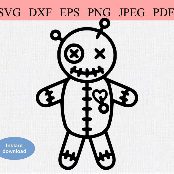 Voodoo Doll with a Pin through the Heart / SVG DXF EPS / Cursed voodoo doll stuck with 3 big black needles / Voodoo Magic / Cursed Voodou