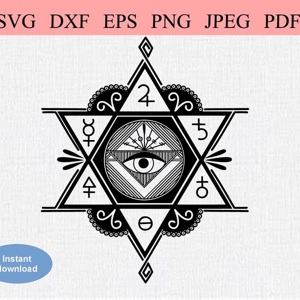 All Seeing Eye / SVG DXF EPS / Eye of Providence / Free Mason Eye Triangle Secret / Mystical Symbols / Star of David Kabbalah / Aries Zodiac