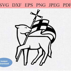 Agnello di Dio / SVG DXF EPS / Agnello di Dio che porta una croce e una bandiera / Agnus Dei Croce / Simbolo cristiano cattolico / Gesù Cristo Crocifissione