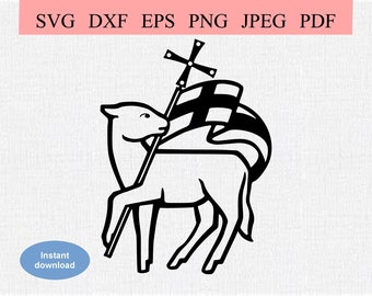 Lamb of God / SVG DXF EPS / Lamb of God carrying a Cross and Flag / Agnus Dei Cross / Catholic Christian Symbol / Jesus Christ Crucifixion