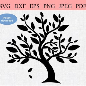 Boom met een vogel / SVG DXF PNG / Een mooie vogel zittend op een tak in een mooie boom / Digital Printable Art Stencil voor T-shirts en mokken
