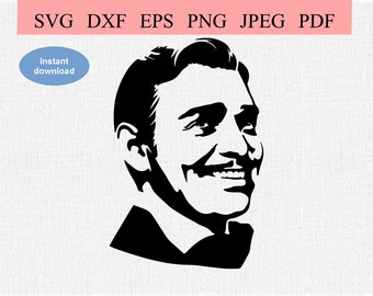 Clark Gable, 1930s / SVG DXF EPS / Clark Gable Portrait / Clark Gable Face / Clark Gable Head / Famous Hollywood Actor / Old Cinema Movies
