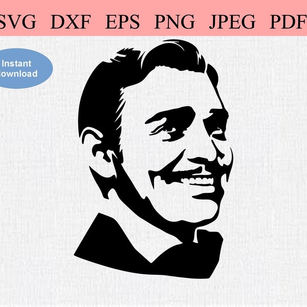 Clark Gable, 1930s / SVG DXF EPS / Clark Gable Portrait / Clark Gable Face / Clark Gable Head / Famous Hollywood Actor / Old Cinema Movies