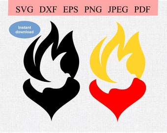 Sacred Heart with Holy Spirit / SVG DXF EPS / Sacred Heart of Jesus / Catholic Dove Symbol / Sacred Heart of Mary / Catholic Mass Liturgy