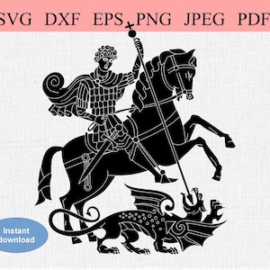 Saint George and the Dragon / SVG DXF EPS / Patron Saint of England defeats the Dragon on a Horse / English Knight kills Dragon / St George