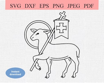 Lamb of God / SVG DXF EPS / Lamb of God carrying a Cross and Flag / Agnus Dei Cross / Catholic Christian Symbol / Jesus Christ Crucifixion