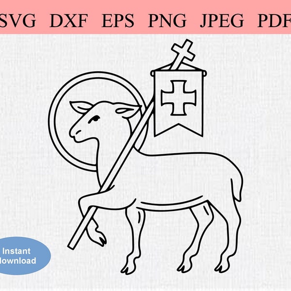 Lamm Gottes / SVG DXF EPS / Lamm Gottes mit Kreuz und Flagge / Agnus Dei Kreuz / katholisches christliches Symbol / Jesus Christus Kreuzigung