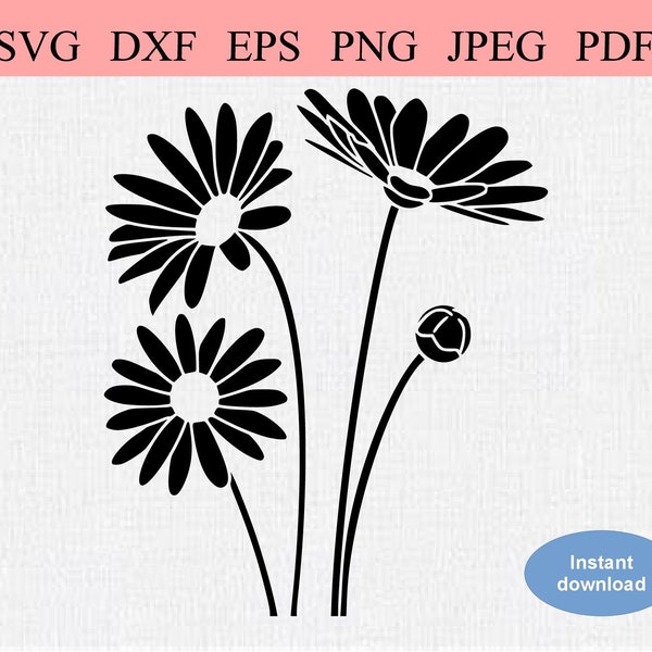 Wild Daisies Stencil / SVG DXF EPS / Pretty Blooming Daisy Flowers with Flower Bud / Cut Floral Daisy Arrangement / Daisy Silhouette Cricut
