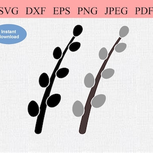 Pussy Willow Branch / SVG DXF EPS / Bourgeons d'arbres de printemps chaton sur une branche / Plante de célébration de Pâques / Pochoir arbre chaton flou / Version One