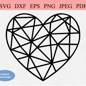 Abstract Geometric Heart / SVG DXF EPS / Heart Symbol cut into Pieces / Stone Heart / Beating Heart / Geometric heart made from Triangles