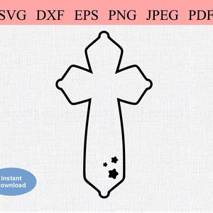 Croix de baptême / SVG DXF EPS / Baptême chrétien / Croix de baptême catholique en crèche avec étoiles / Messe catholique / Saint-Sacrement