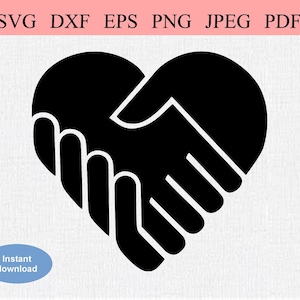 Puede incluir: Silueta en blanco y negro de dos manos entrelazadas en forma de corazón.